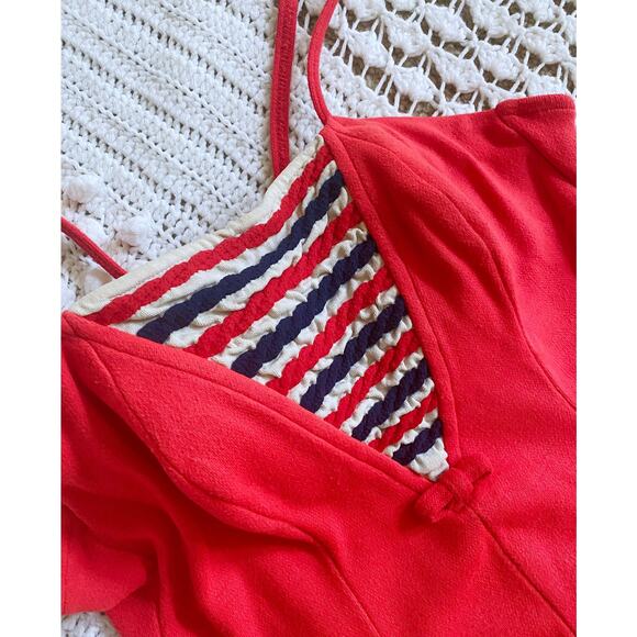 vintage 50s Red NAUTICAL navy CATALINA SWIMSUIT Plus Size/16 xl knit playsuit 38 - Picture 3 of 9